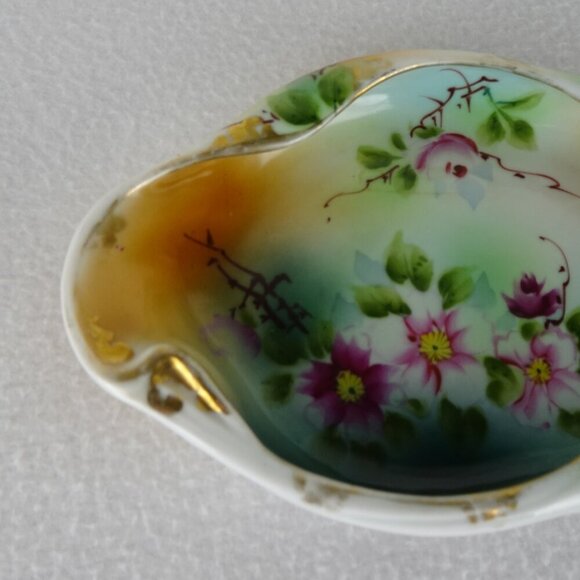 Floral Trinket Dish Oval Porcelain Ceramic Key Jewelry Vintage Old Money Signed - Picture 3 of 8